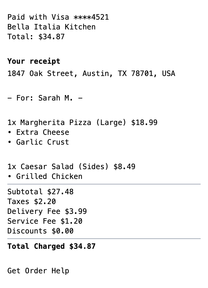 DoorDash Receipt receipt template preview