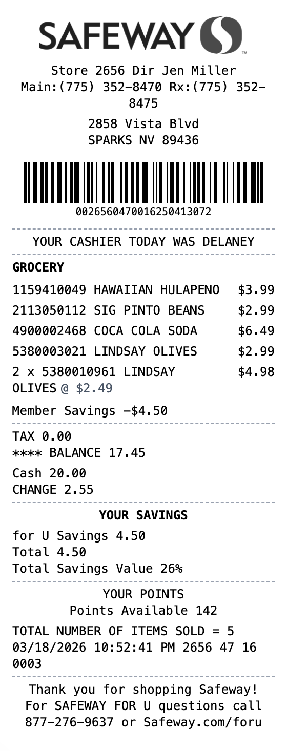 Safeway Receipt receipt template preview