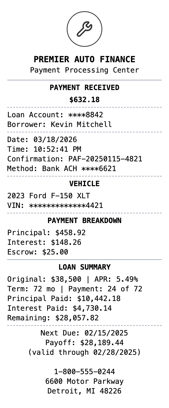 Car Payment Receipt receipt template preview