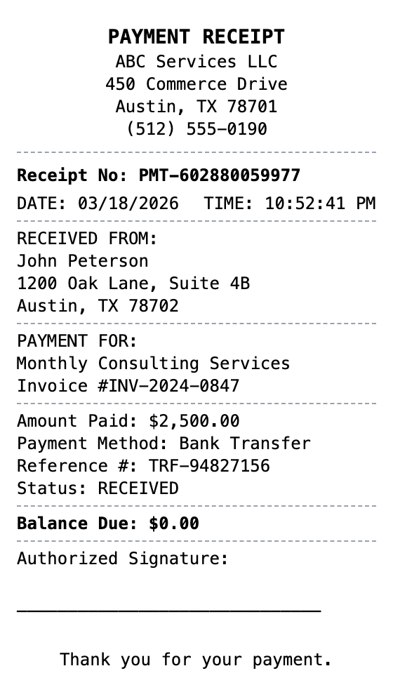 Payment Receipt receipt template preview