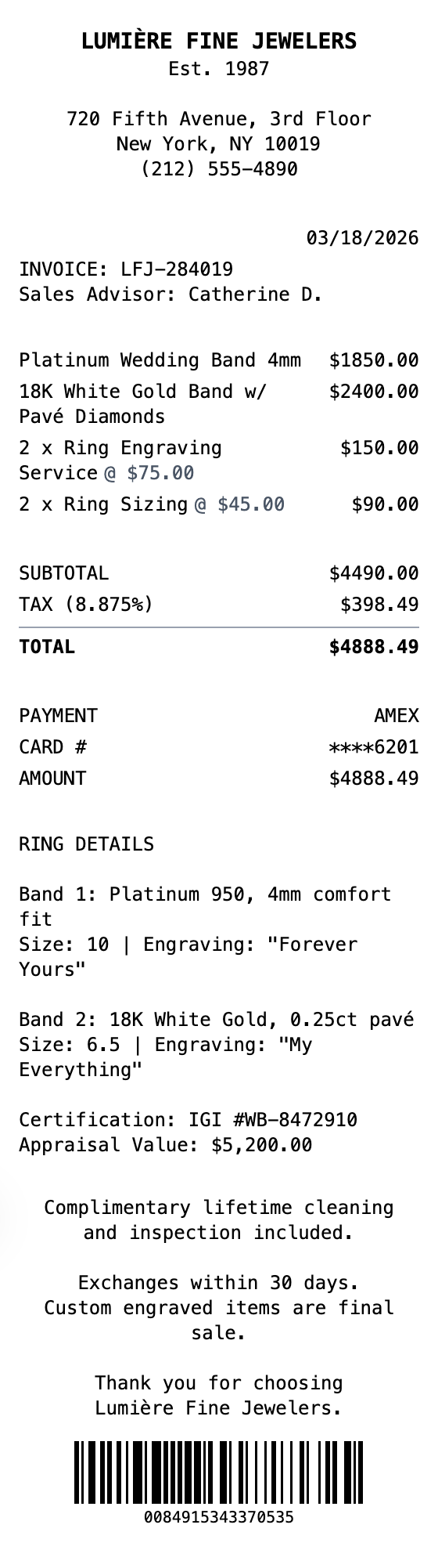 Wedding Ring Receipt receipt template preview
