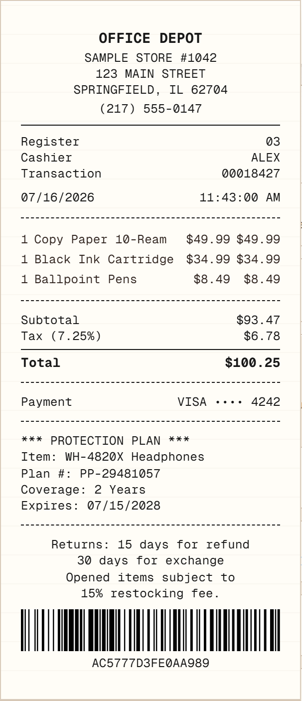 Office Depot Receipt receipt example preview