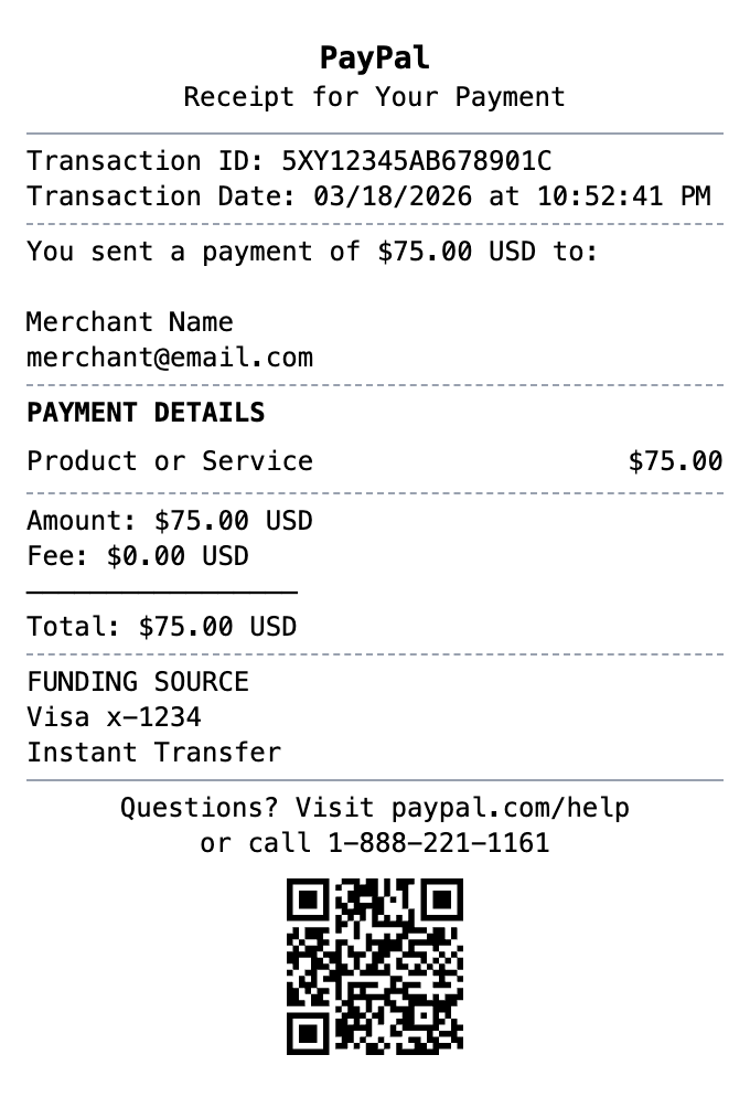 PayPal Receipt receipt template preview