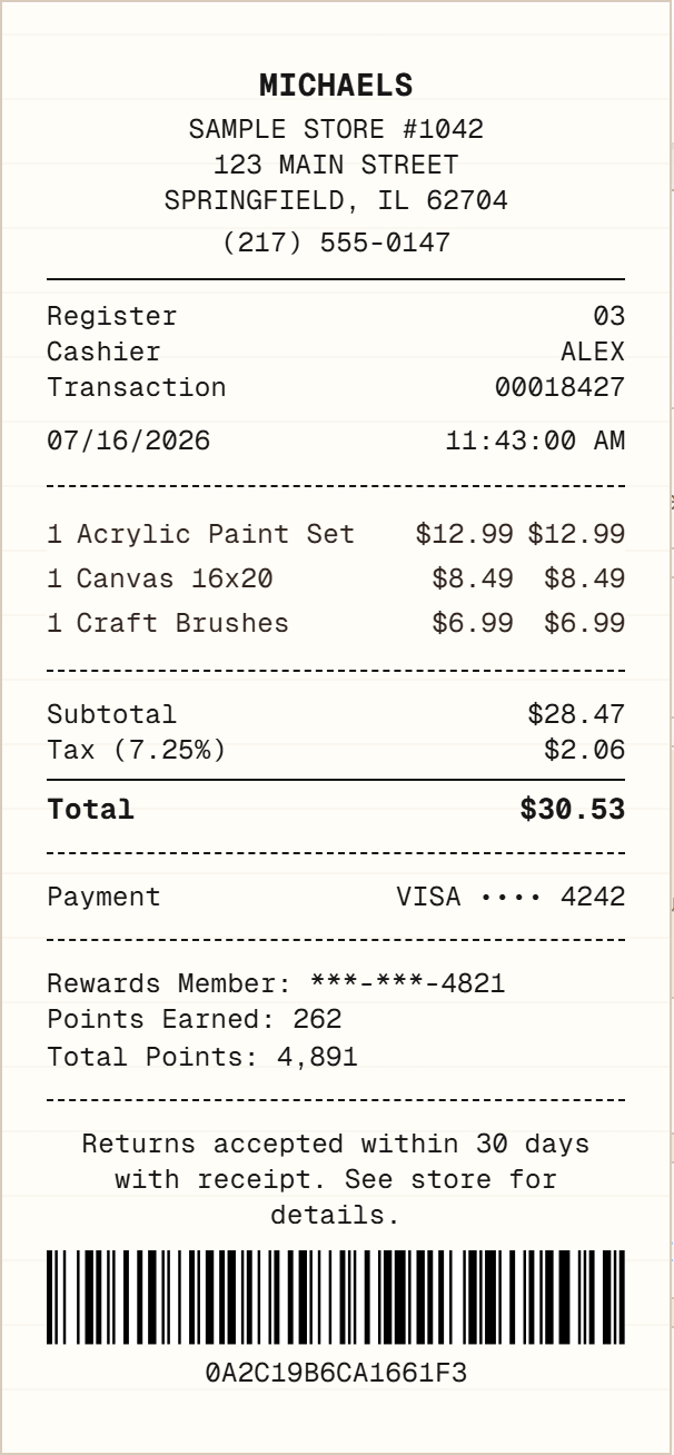 Michaels Receipt receipt example preview