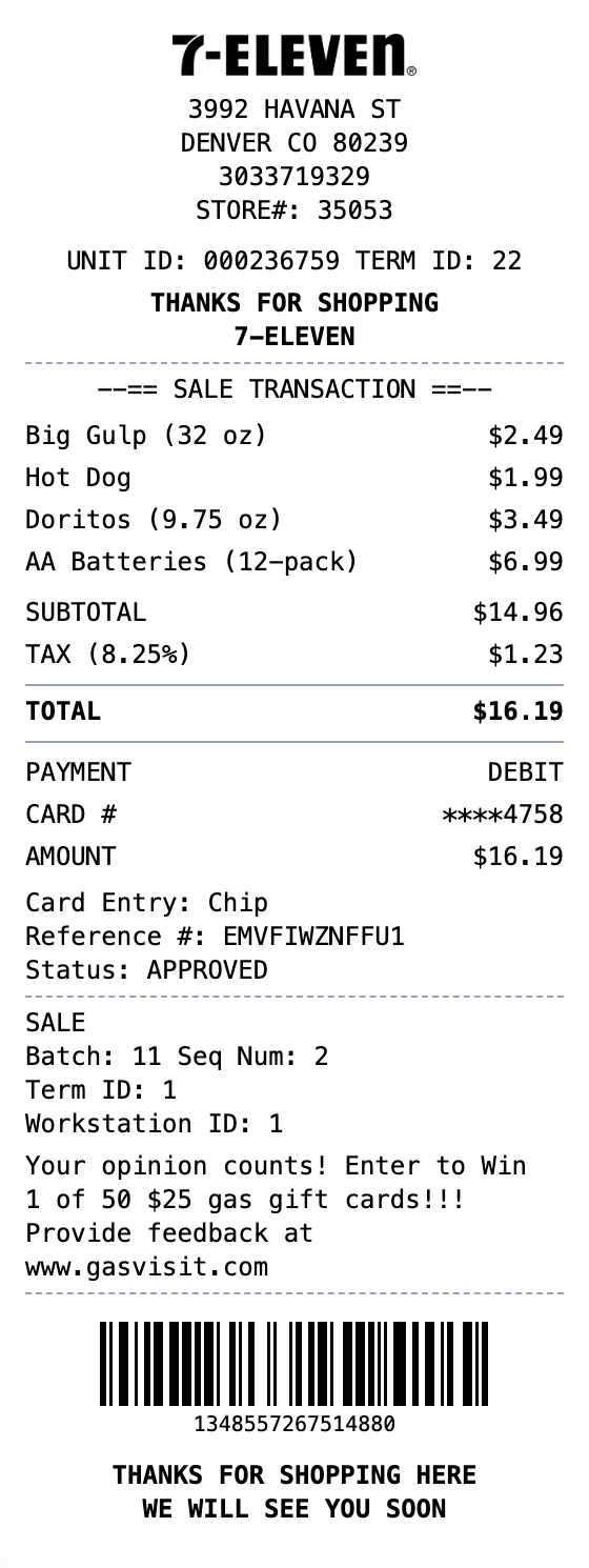 7-Eleven Receipt receipt template preview