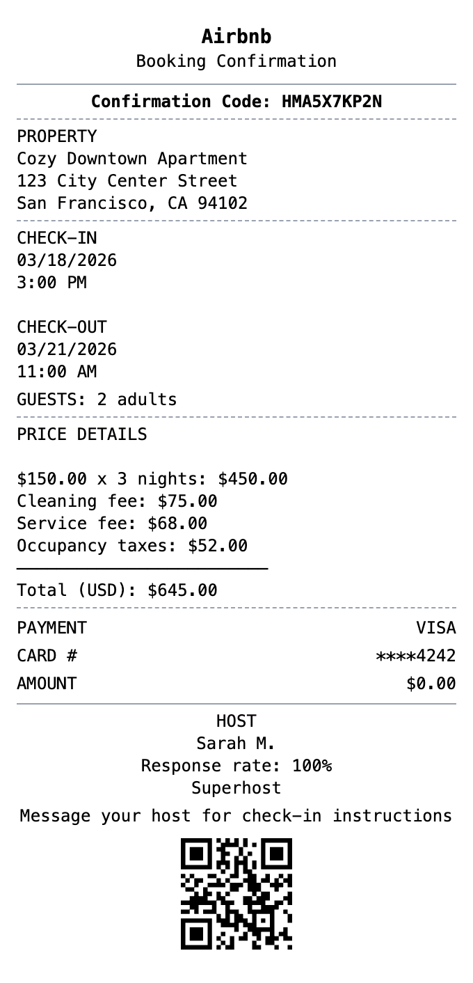 Airbnb Receipt receipt template preview