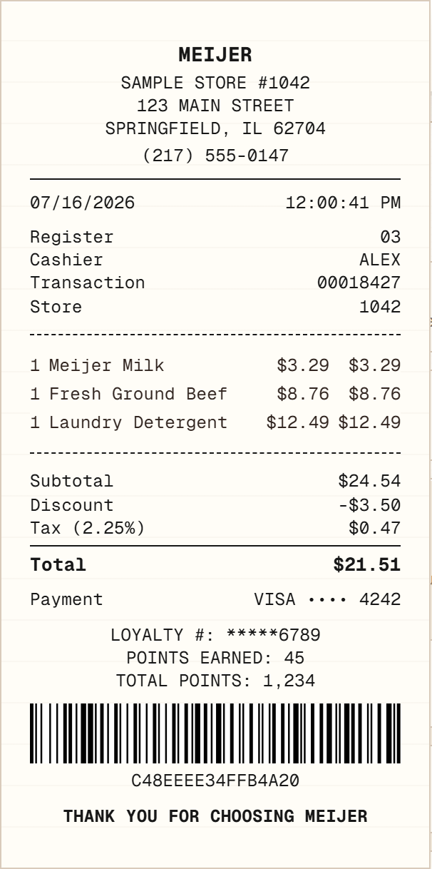 Meijer Receipt receipt example preview