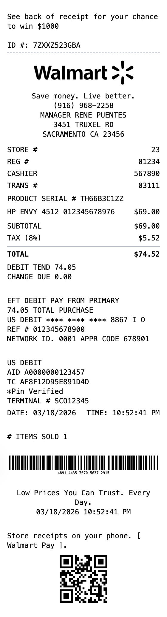 Walmart Receipt receipt template preview