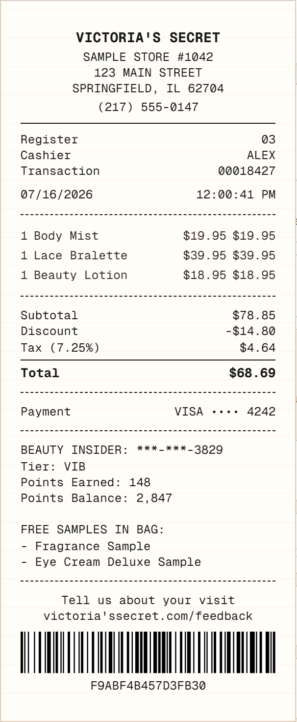 Victoria's Secret Receipt receipt example preview