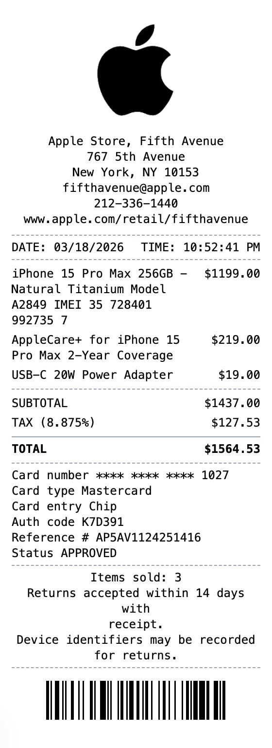 Apple Store Receipt receipt template preview