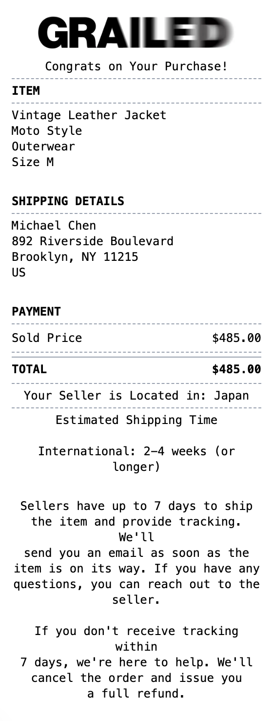 Grailed Receipt receipt template preview