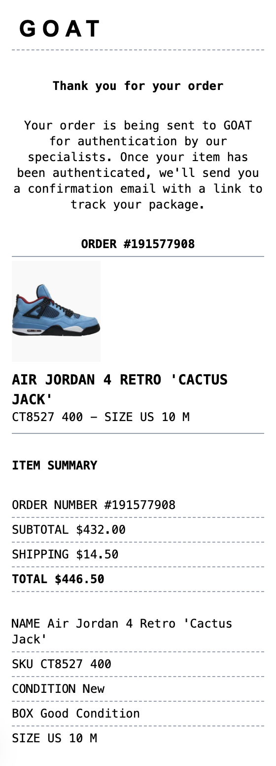 GOAT Receipt receipt template preview