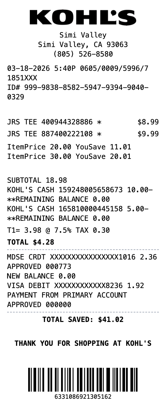 Kohl's Receipt receipt template preview