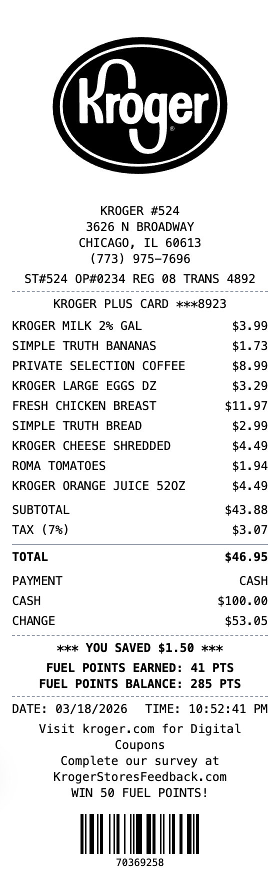 Kroger Receipt receipt template preview