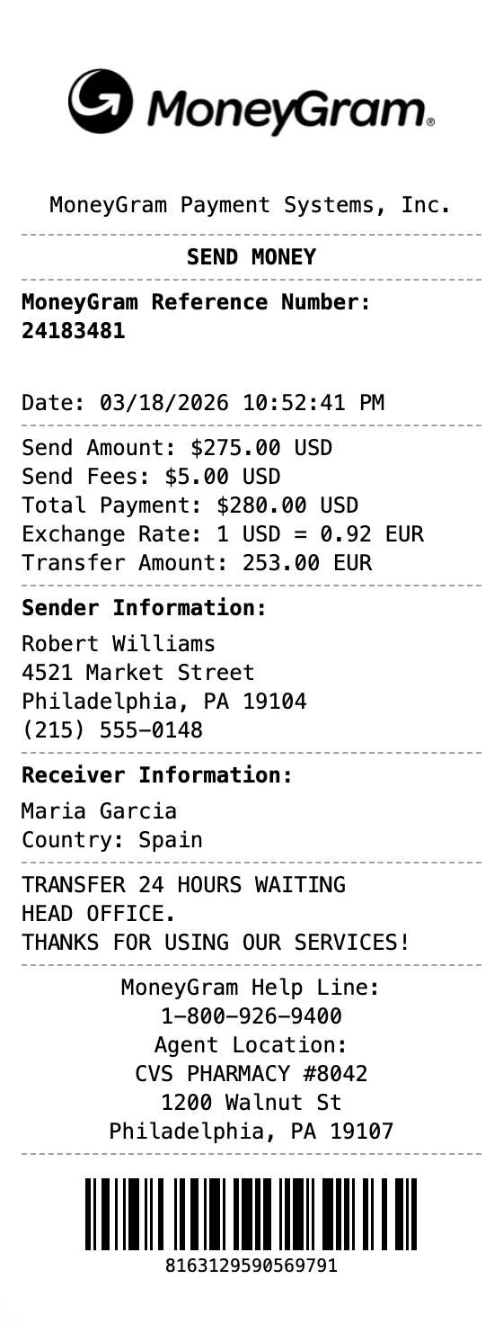 MoneyGram Receipt receipt template preview