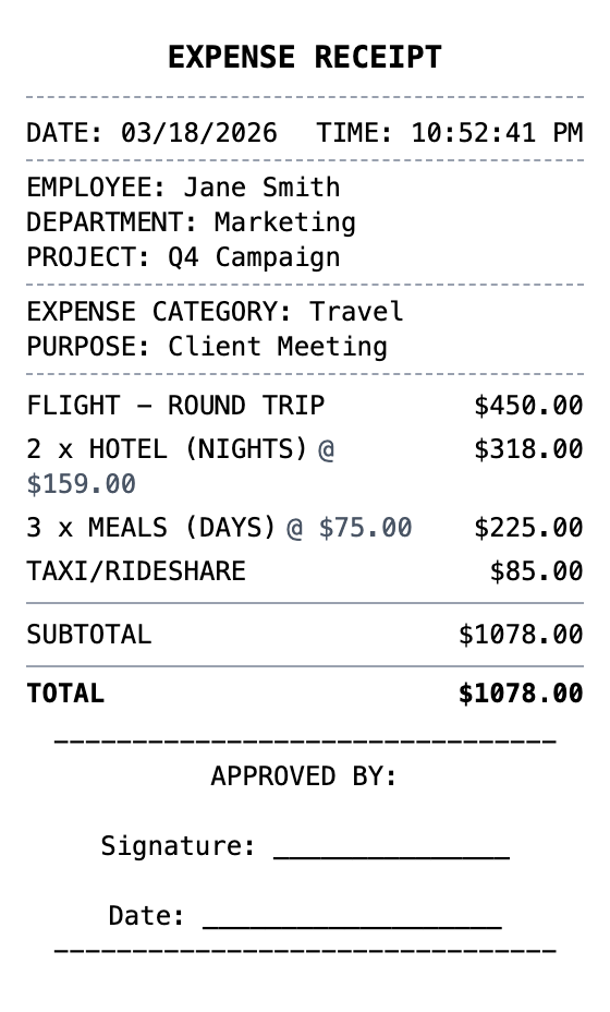 Expense Receipt receipt template preview