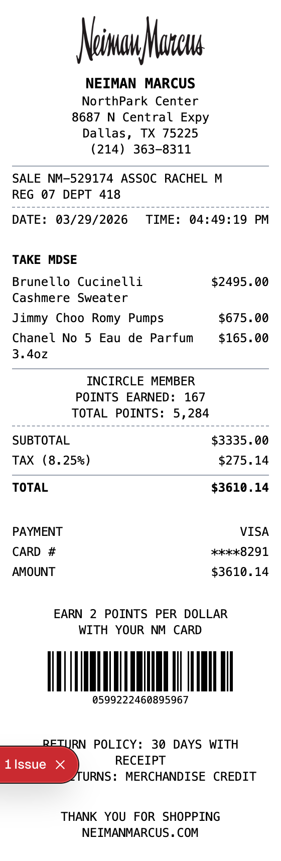 Neiman Marcus Receipt receipt template preview