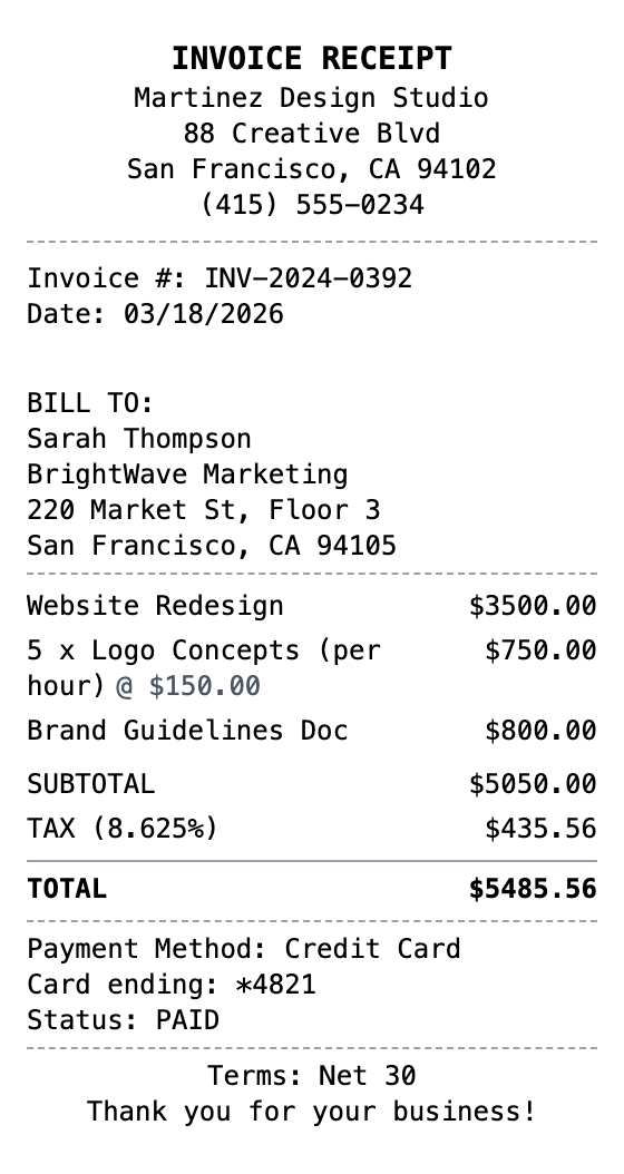 Invoice Receipt receipt template preview