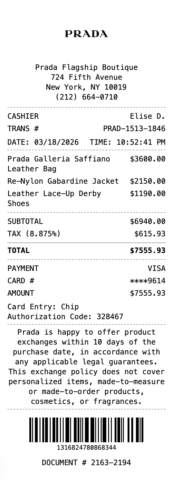 Prada Receipt receipt template preview
