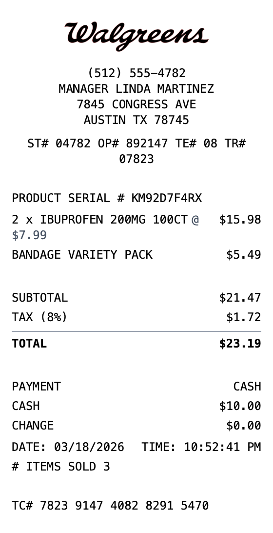 Walgreens Receipt receipt template preview