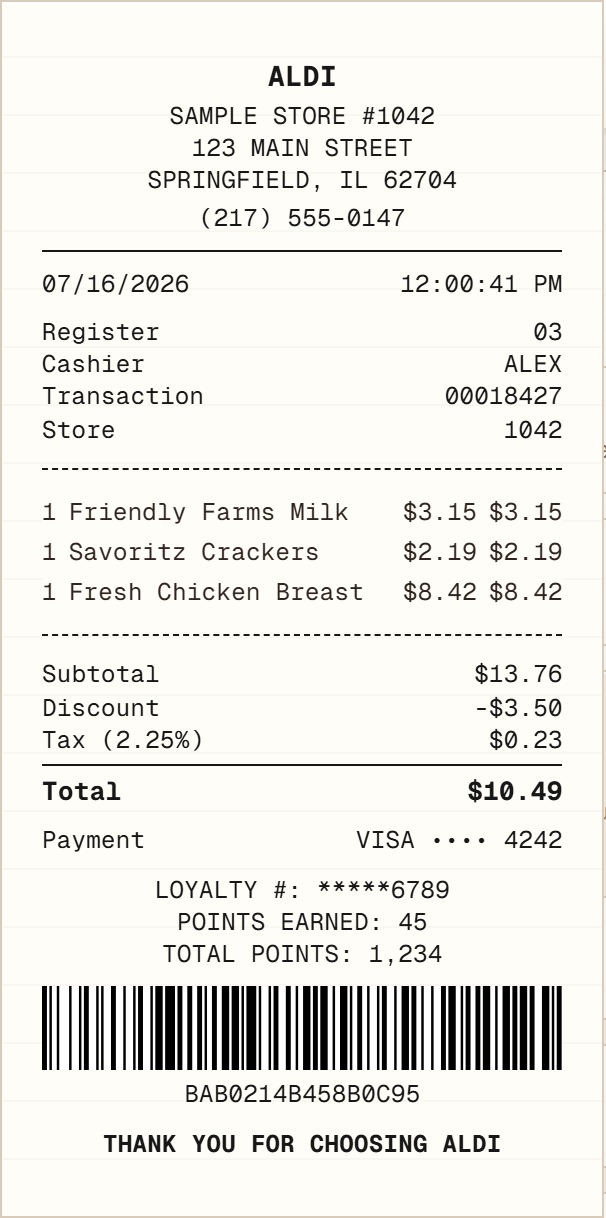 ALDI Receipt receipt example preview