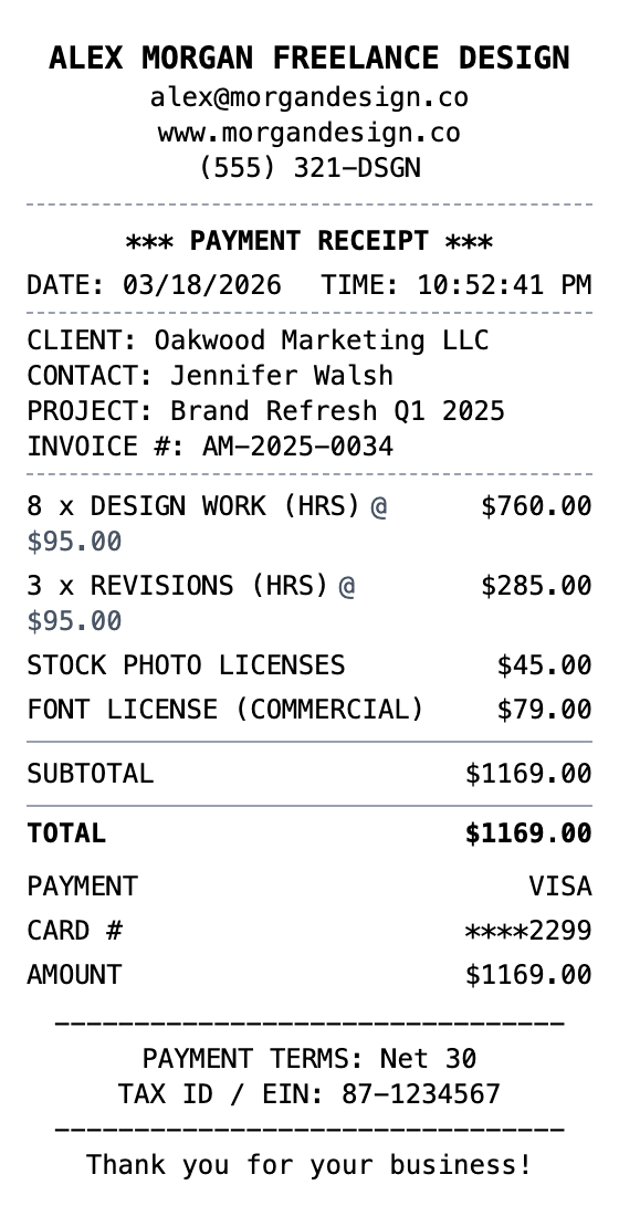 Freelancer Receipt receipt template preview