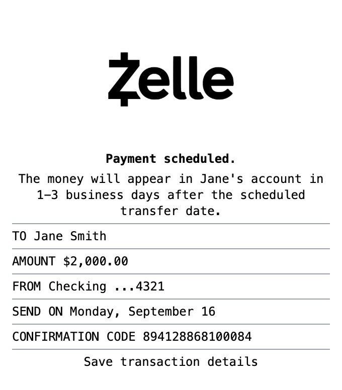 Zelle Receipt receipt template preview