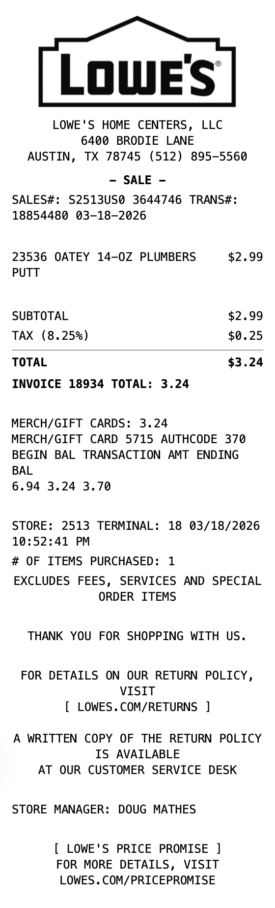 Lowes Receipt receipt template preview