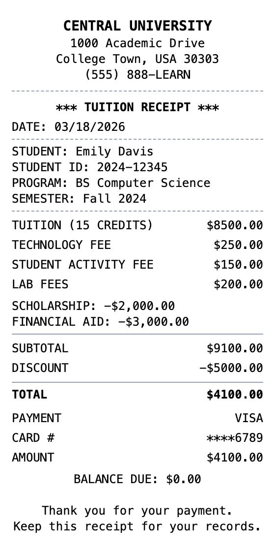 Tuition Receipt receipt template preview