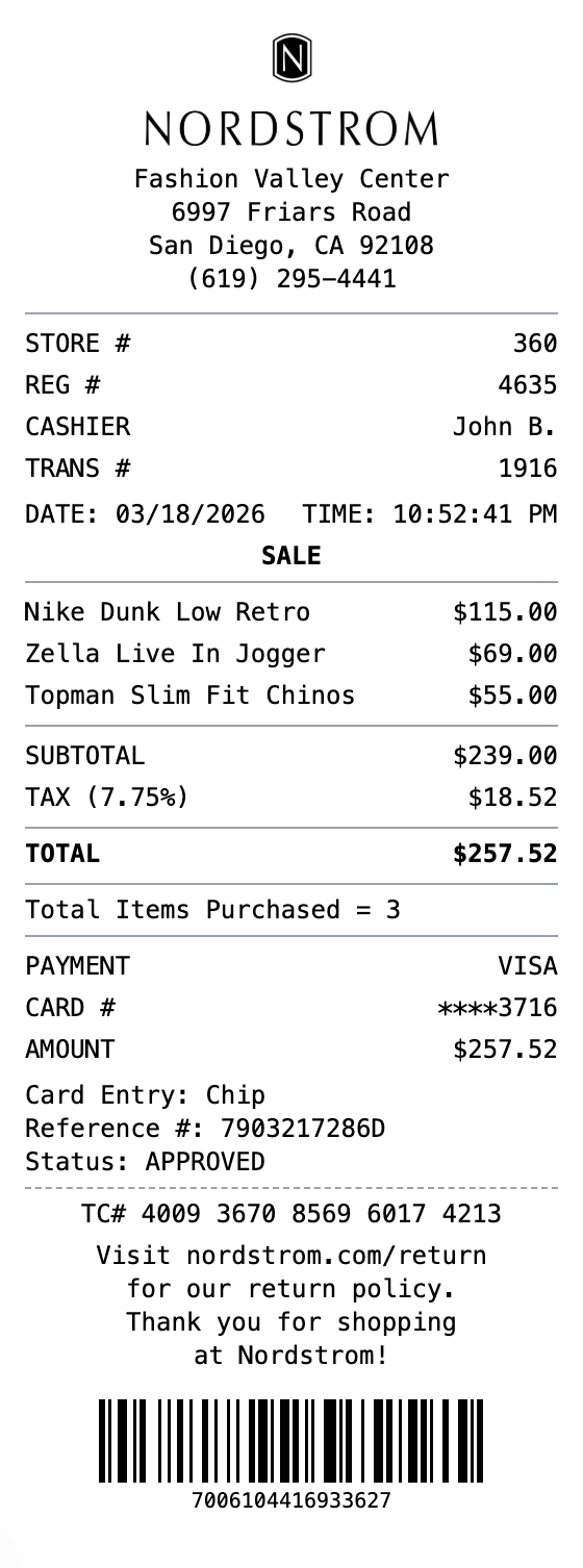 Nordstrom Receipt receipt template preview