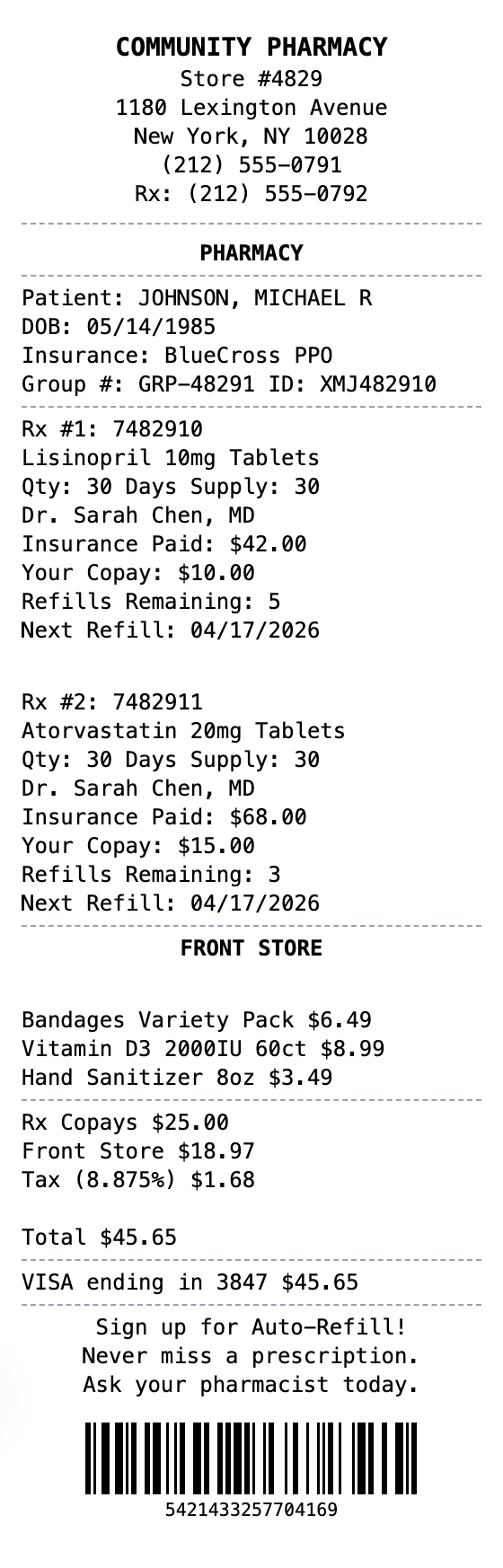 Detailed Pharmacy Receipt receipt template preview