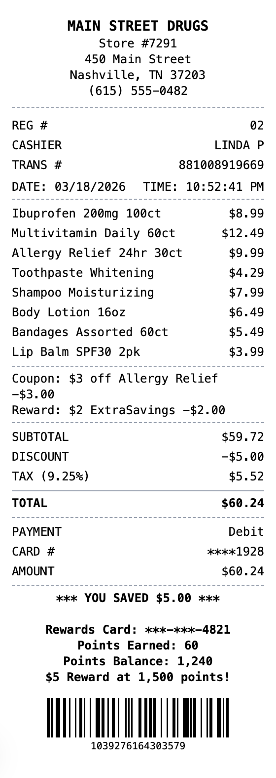 Drugstore Receipt receipt template preview