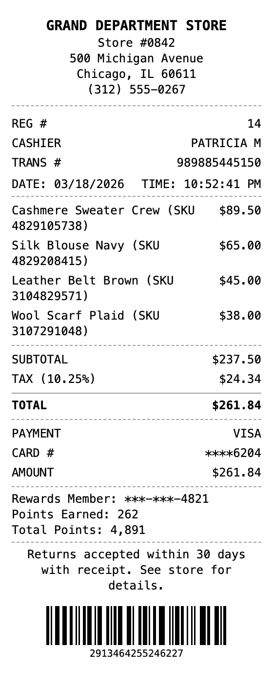 Department Store Receipt receipt template preview