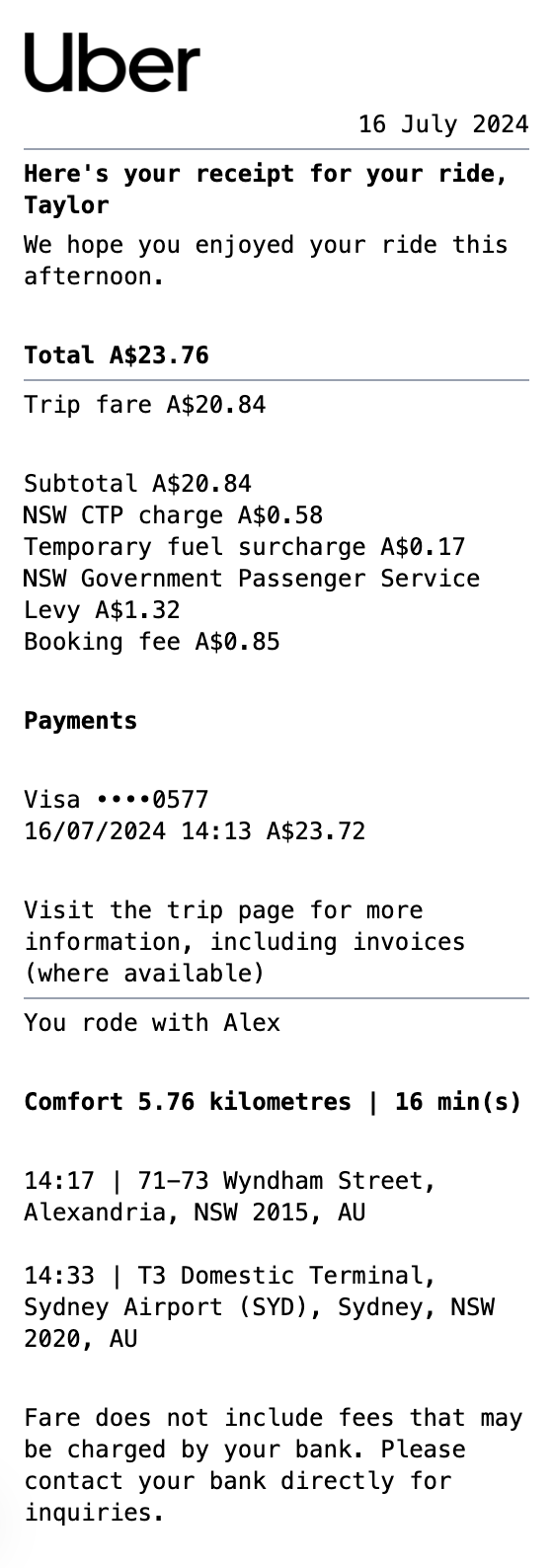 Uber Receipt receipt template preview