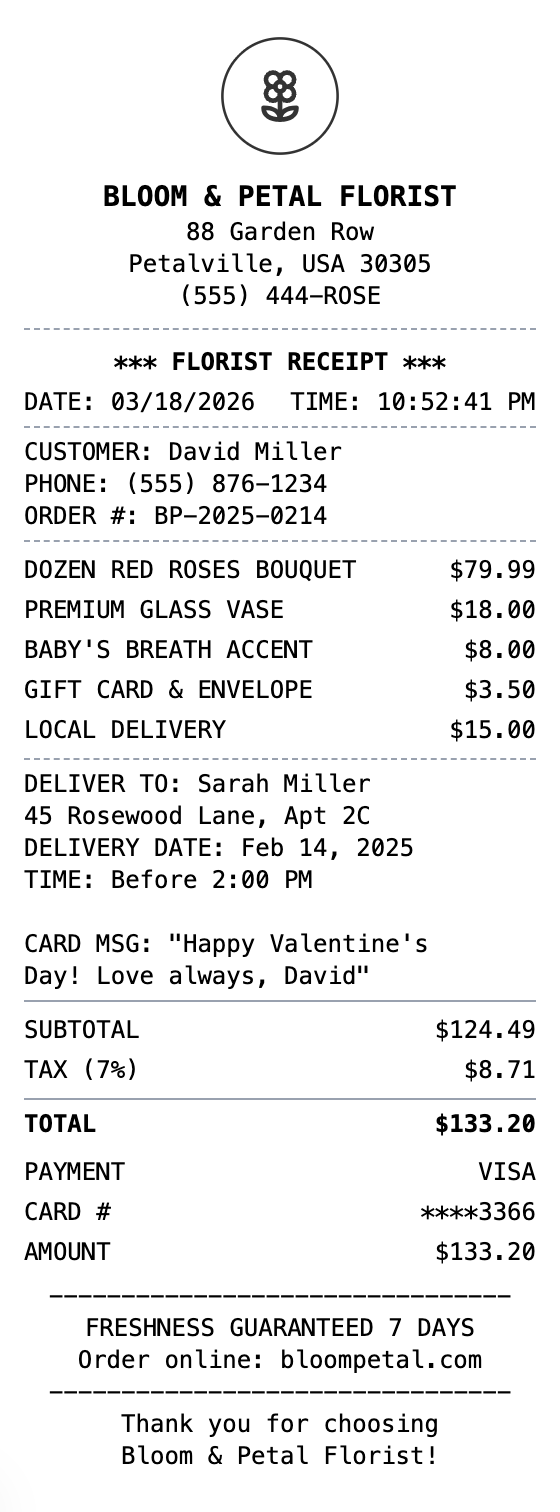 Florist Receipt receipt template preview