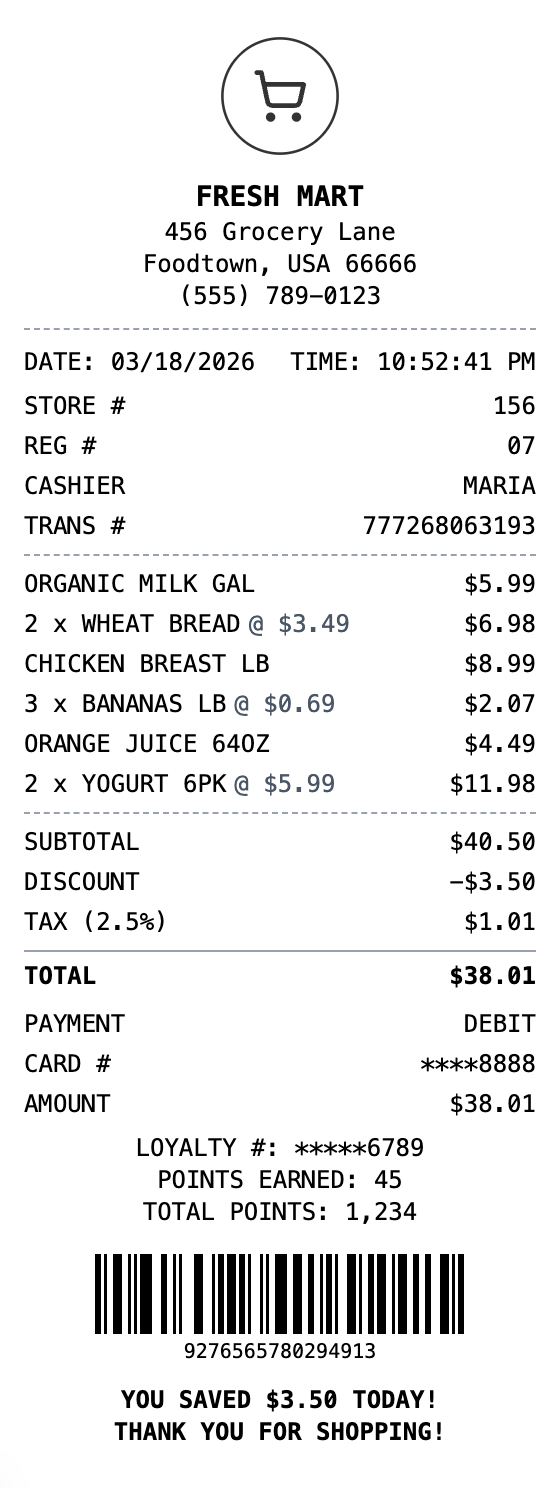 Grocery Receipt receipt template preview