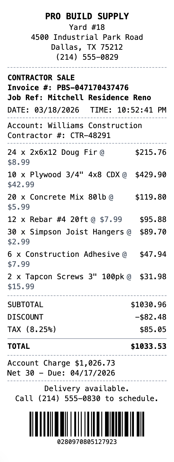 Building Supply Receipt receipt template preview