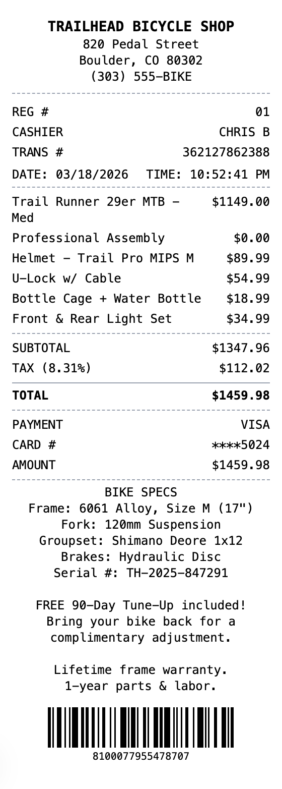 Bicycle Receipt receipt template preview
