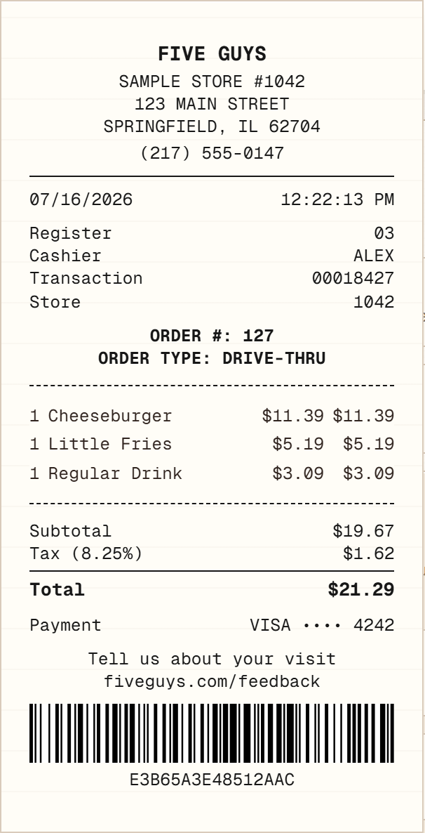 Five Guys Receipt receipt example preview