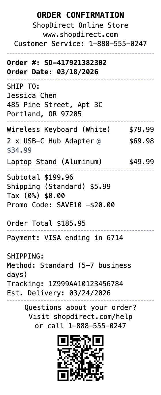 Online Order Receipt receipt template preview