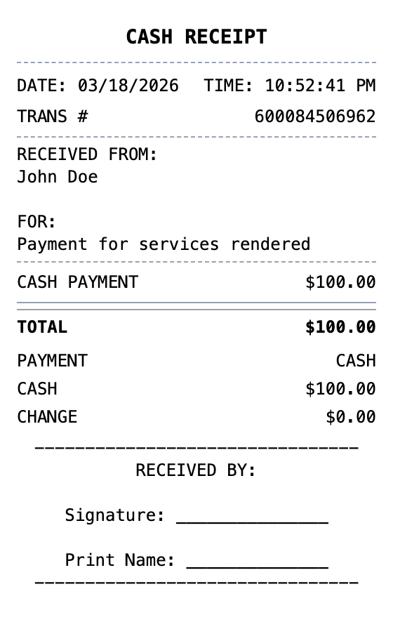 Cash Receipt receipt template preview
