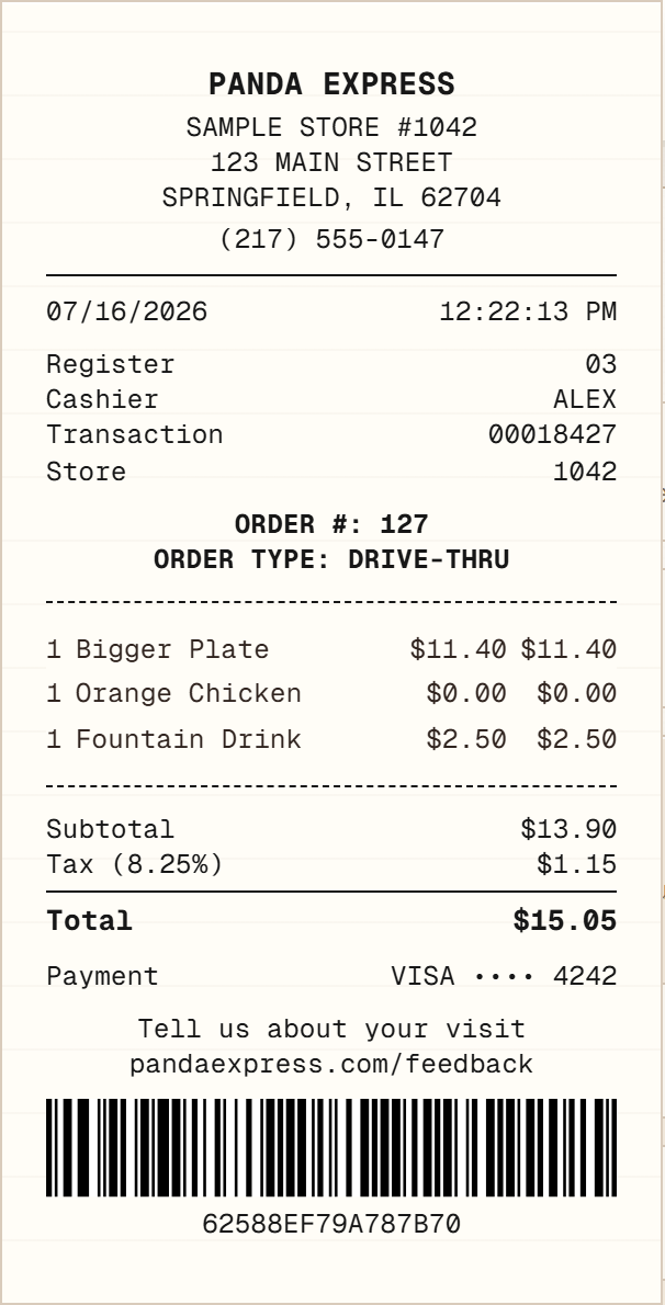 Panda Express Receipt receipt example preview