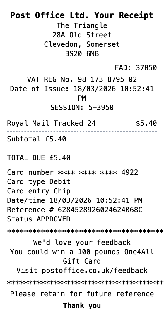 Royal Mail Post Office Receipt receipt template preview
