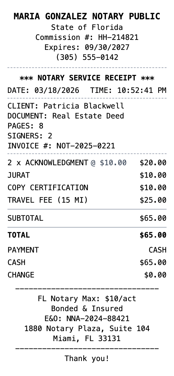 Notary Receipt receipt template preview