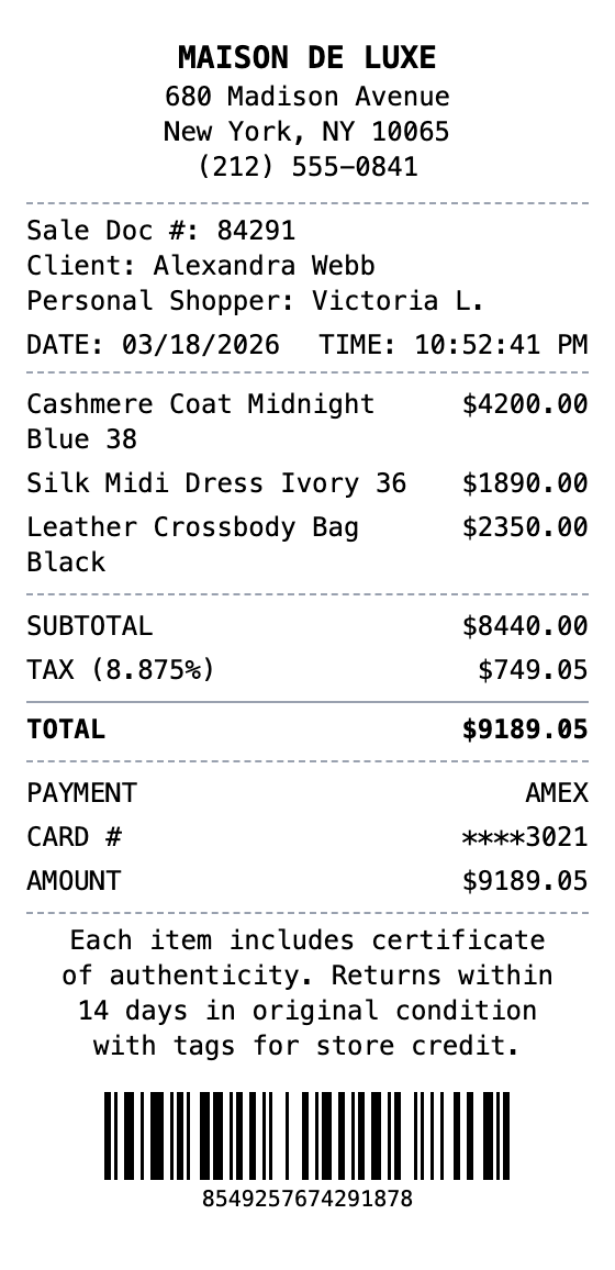 Luxury Fashion Receipt receipt template preview