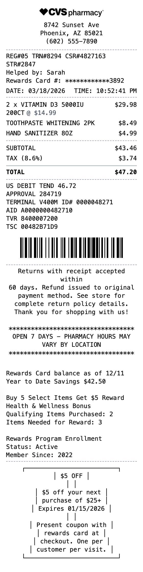 CVS Receipt receipt template preview